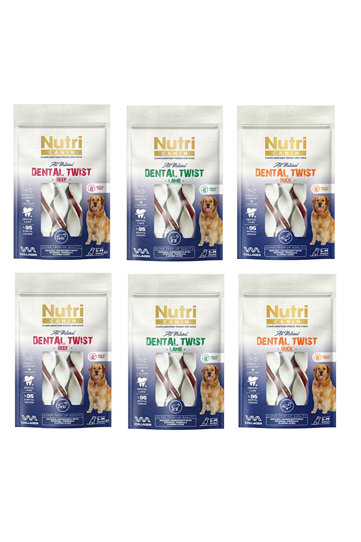 Nutri Canin Dental Twist 3 Çeşit Karma S-M Irk İçin Köpek Ödülü 80 Gr. X 6 Adet