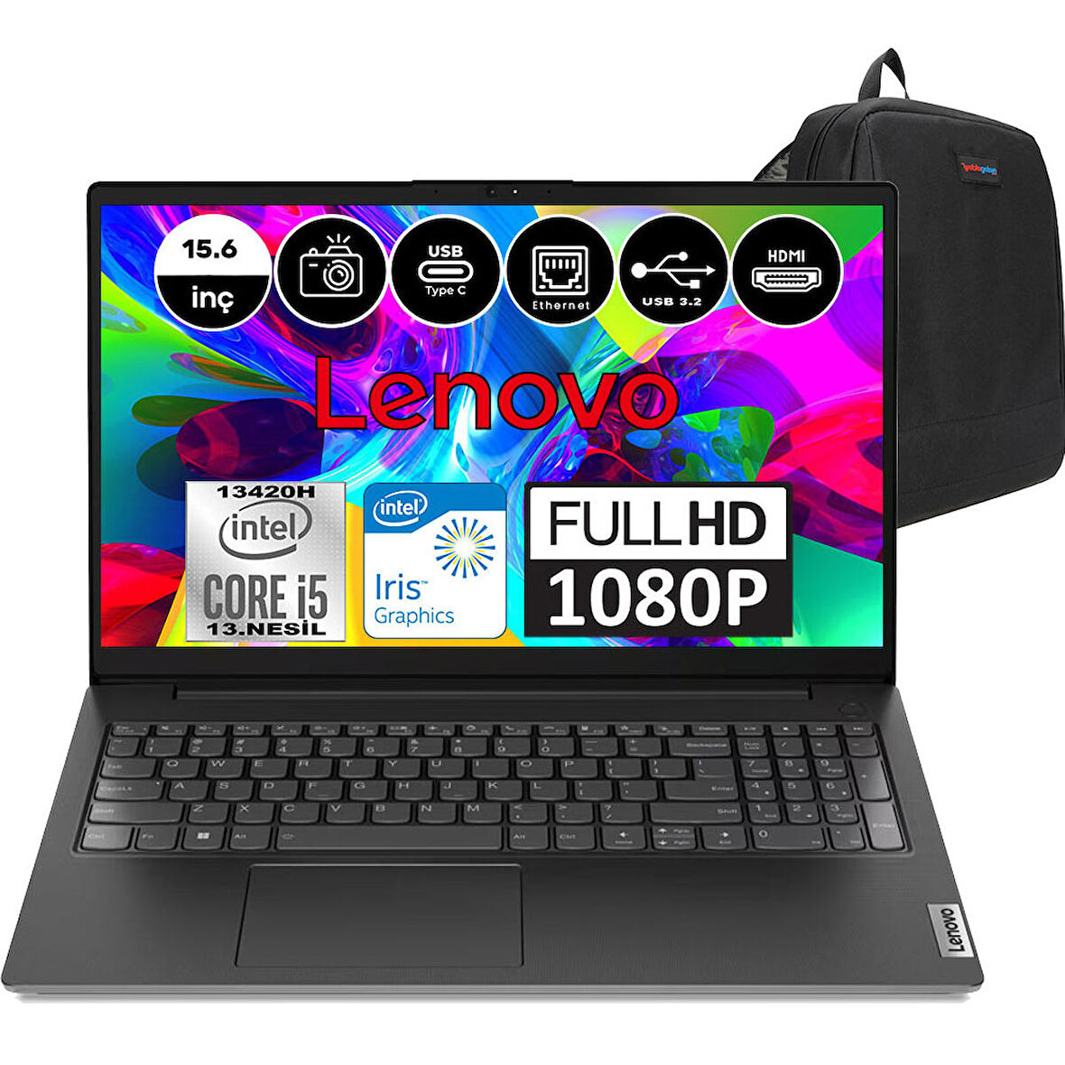 Lenovo V15 Gen4 Intel Core i5 13420H 24 GB 1 TB SSD Intel Iris Xᵉ Freedos 15.6" FHD Taşınabilir Bilgisayar 83A1008XTRF05 + Weblegelsin Çanta
