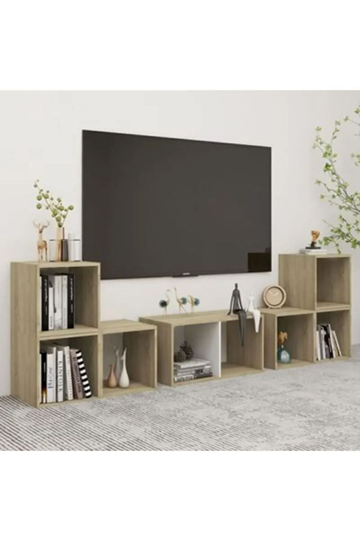 Tdesıgno Avcı Kitaplıklı Televizyon Sehpası - Ünitesi -kitaplık-beyaz 180 Cm 8 Raflı