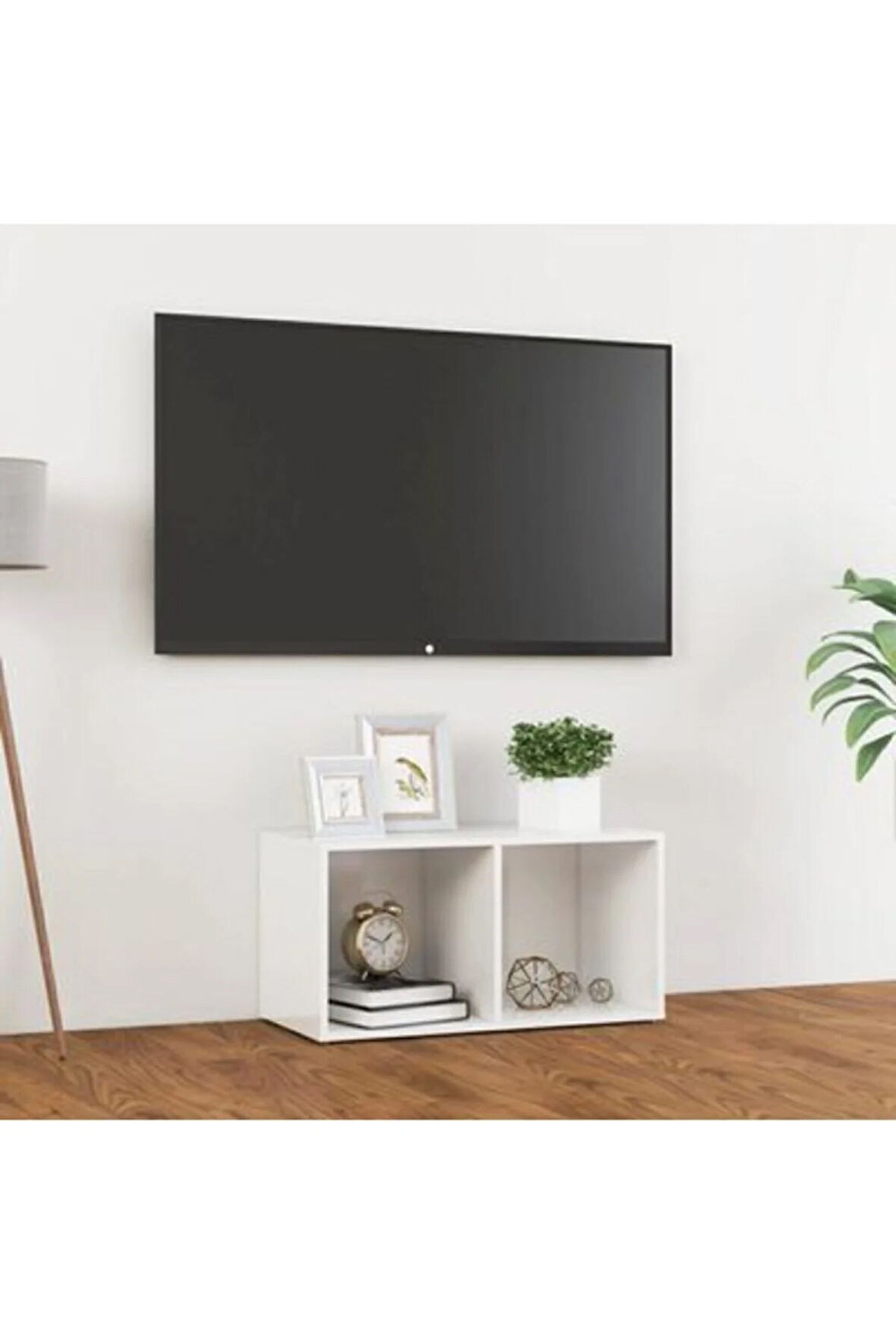 Tdesıgno Utku Televizyon Sehpası - Ünitesi -kitaplık-beyaz 72 cm 2 Raflı
