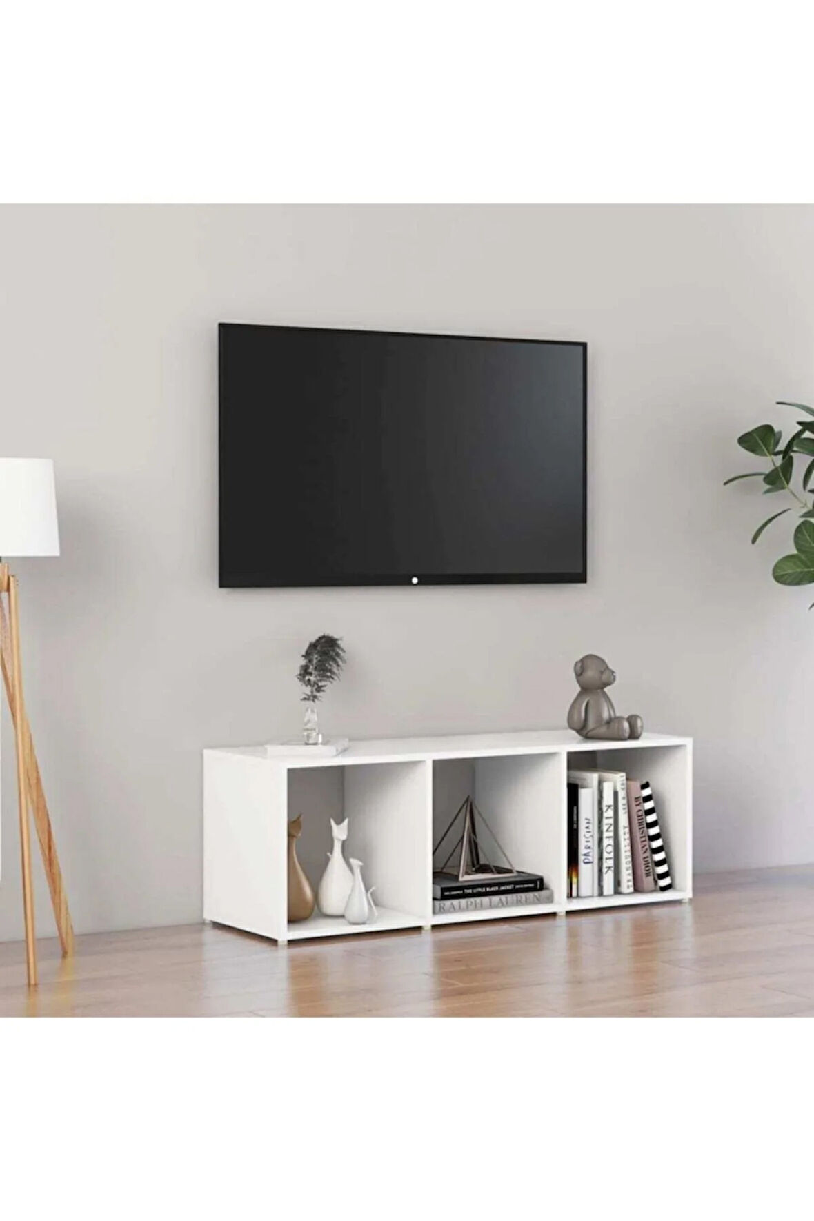 Tdesıgno Şeyma Televizyon Sehpası - Ünitesi -kitaplık-beyaz 108 cm 3 Raflı