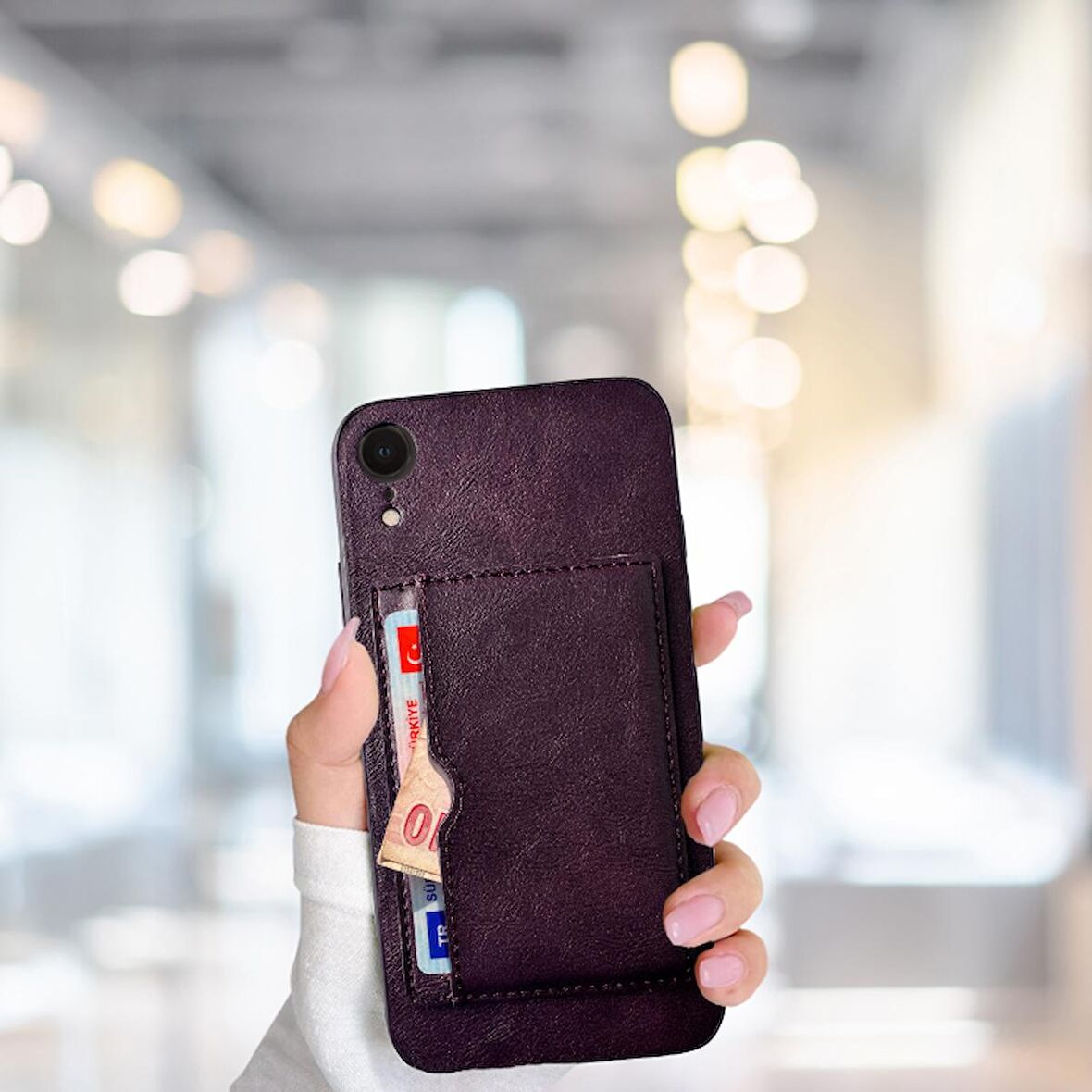İPHONE XR TLP KARTLIKLI STANDLI GLASE LÜX DERİ KILIF