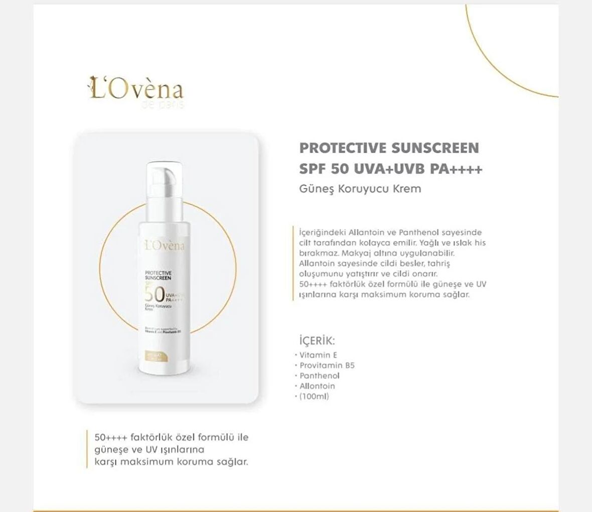 Protectıve Sunscreen Güneş Koruyucu Krem 100 ml 50 SPF