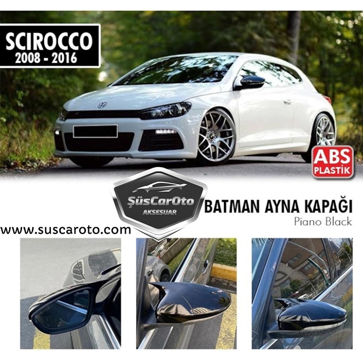 Vw Scirocco 2008-2016 Batman Yarasa Ayna Kapağı Piano Black ABS Plastik