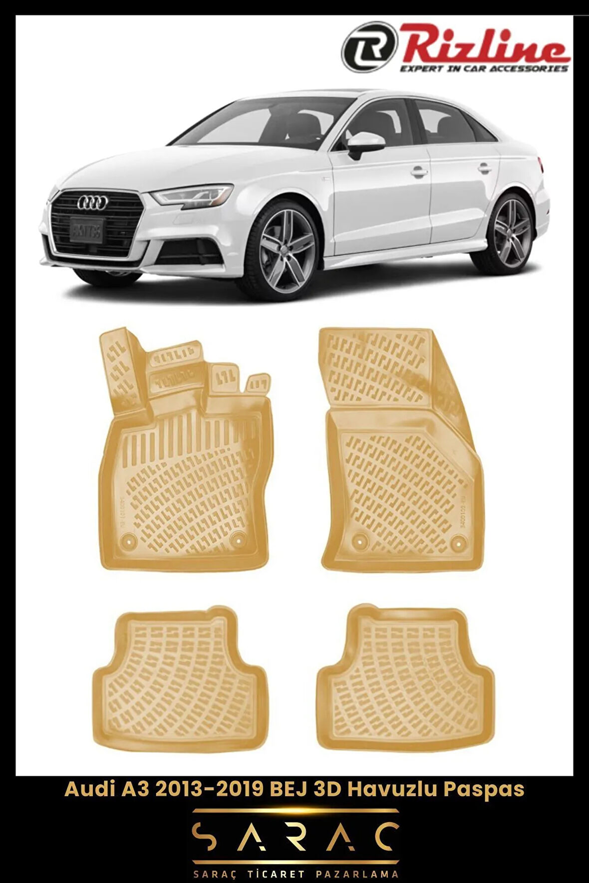 Rizline Audi A3 HB/Sedan 2015 Model BEJ 3D Havuzlu Paspas