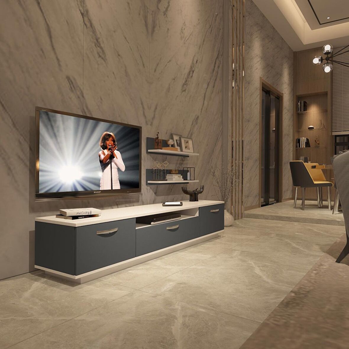 Decoraktiv Trendstyle 4 Mdf Tv Ünitesi Tv Sehpası - Beyaz - Antrasit