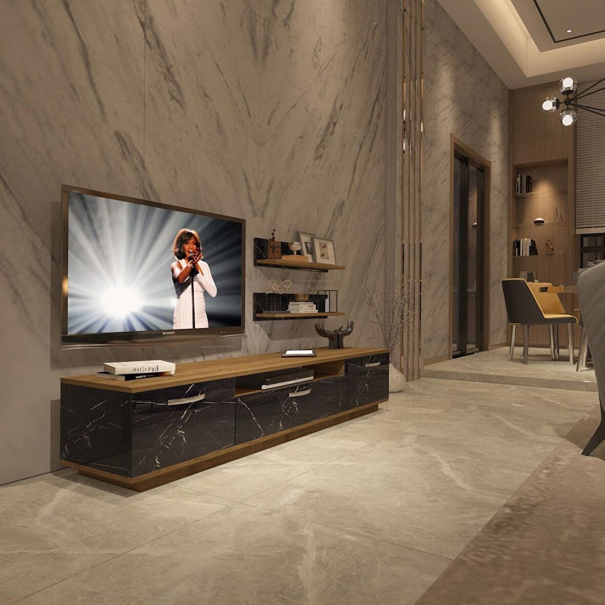 Decoraktiv Trendstyle 4 Mdf Tv Ünitesi Tv Sehpası - Pera - Siyah Mermer