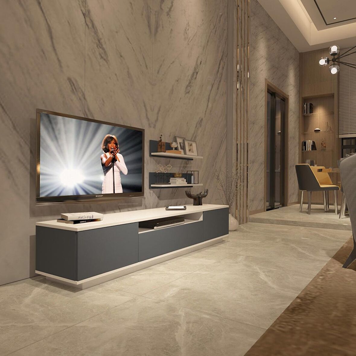 Decoraktiv Trendstyle 4S Mdf Tv Ünitesi Tv Sehpası - Beyaz - Antrasit