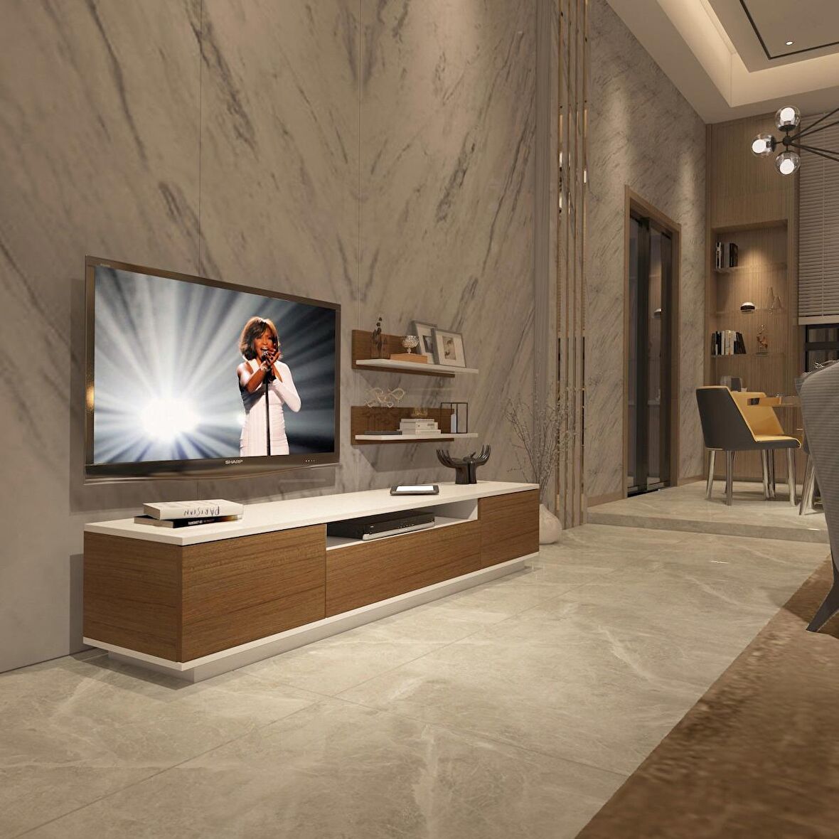 Decoraktiv Trendstyle 4S Slm Tv Ünitesi Tv Sehpası - Beyaz - Ceviz