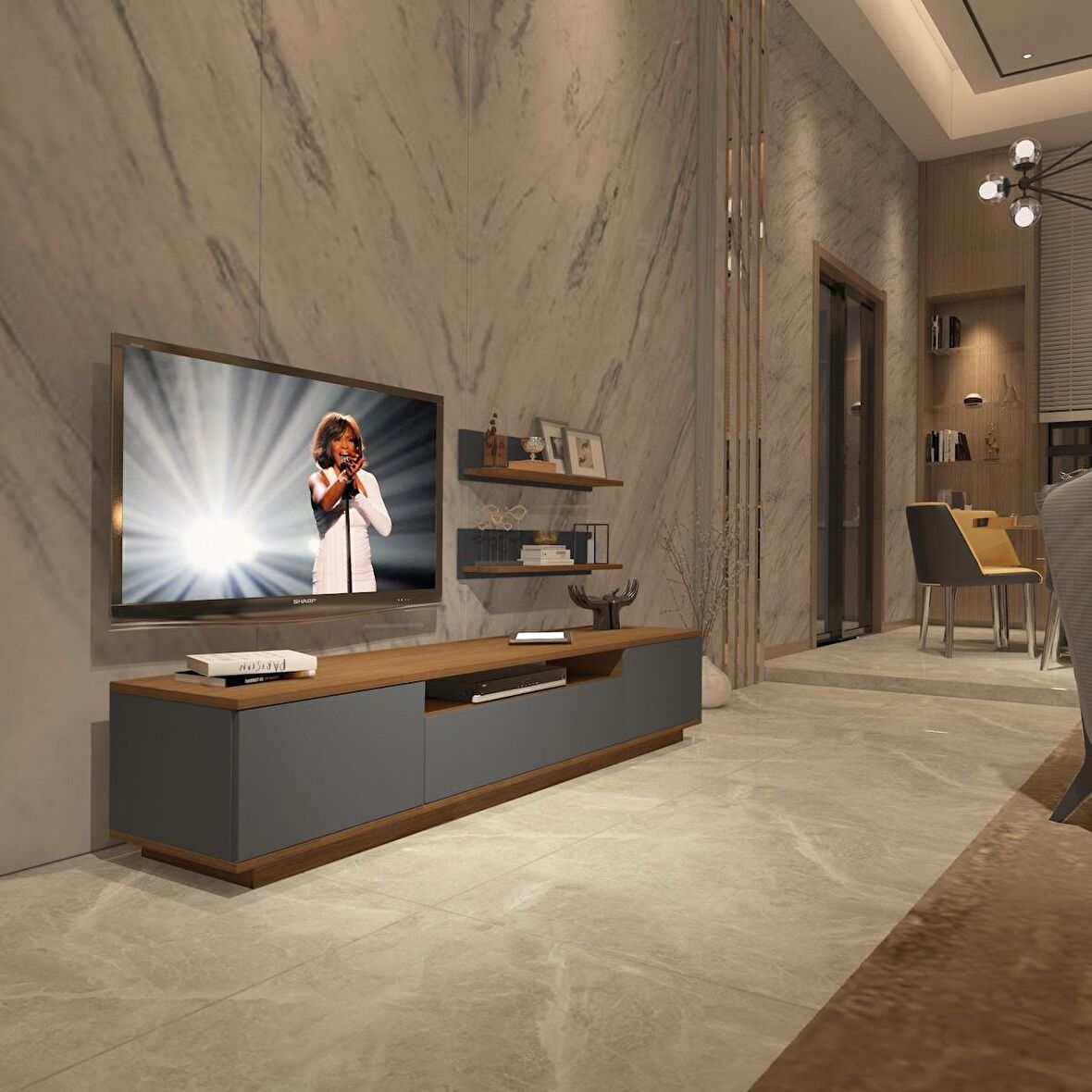 Decoraktiv Trendstyle 4S Mdf Tv Ünitesi Tv Sehpası - Ceviz - Antrasit