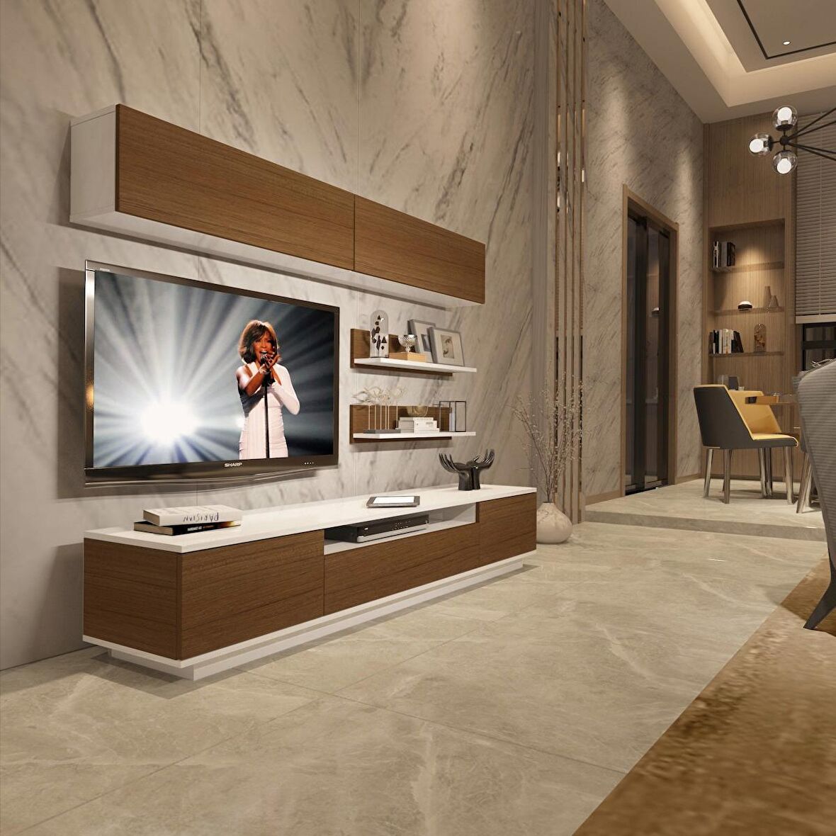 Decoraktiv Trendstyle 5S Slm Tv Ünitesi Tv Sehpası - Beyaz - Ceviz