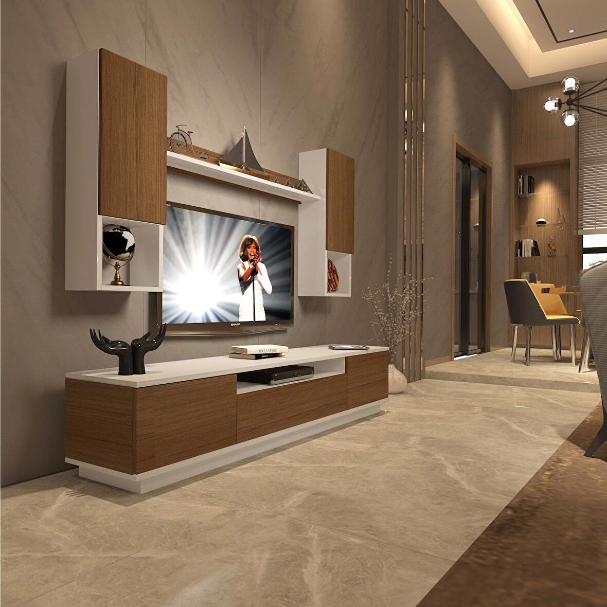 Decoraktiv Trendstyle 5DAS Mdf Tv Ünitesi Tv Sehpası - Beyaz - Ceviz