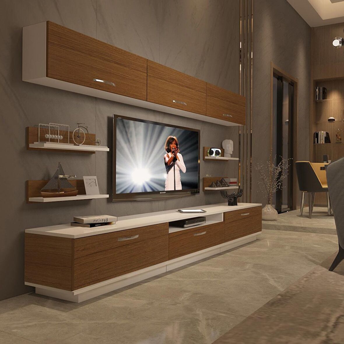 Decoraktiv Trendstyle 8Y Mdf Tv Ünitesi Tv Sehpası - Beyaz - Ceviz