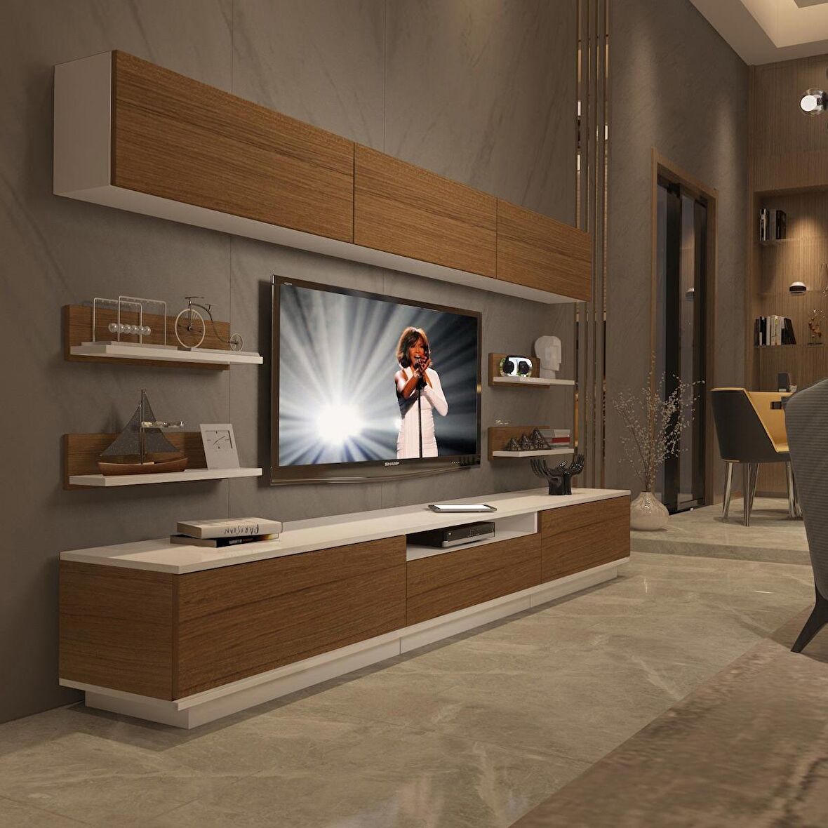 Decoraktiv Trendstyle 8YS Mdf Tv Ünitesi Tv Sehpası - Beyaz - Ceviz