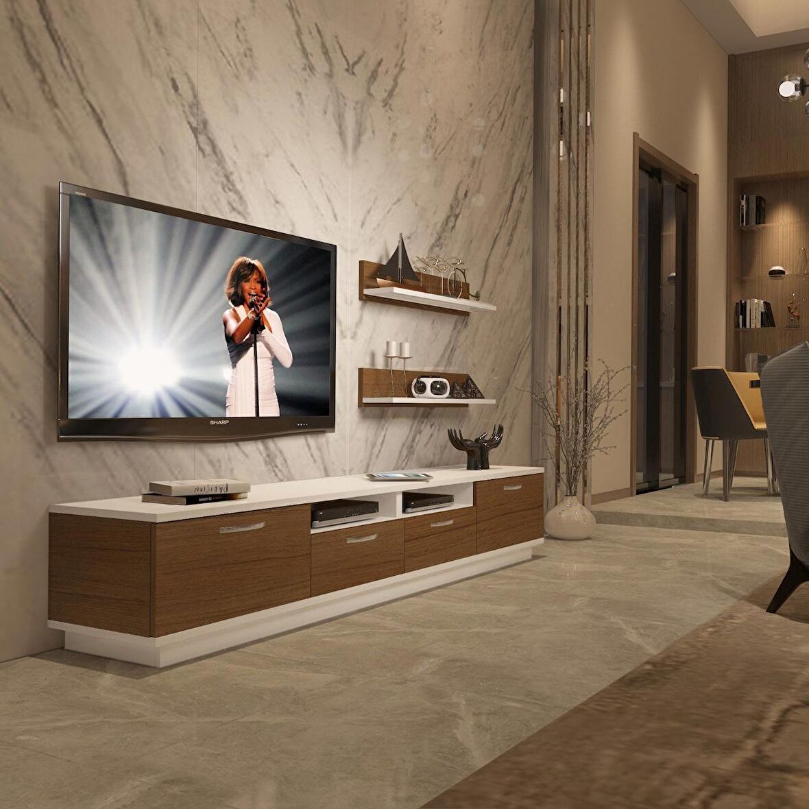 Decoraktiv Trendstyle 220R Mdf Tv Ünitesi Tv Sehpası - Beyaz - Ceviz