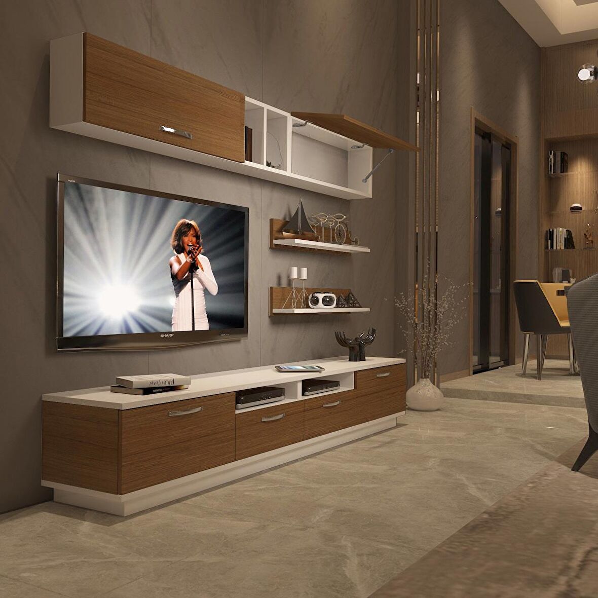 Decoraktiv Trendstyle 5220 Mdf Tv Ünitesi Tv Sehpası - Beyaz - Ceviz