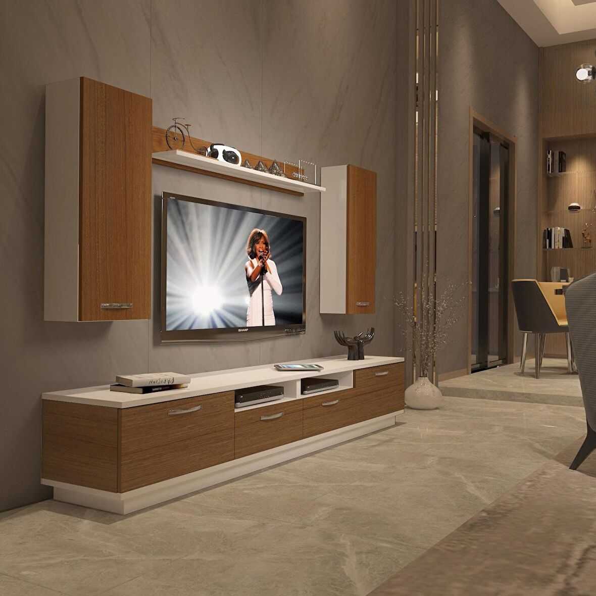 Decoraktiv Trendstyle 5220D Slm Tv Ünitesi Tv Sehpası - Beyaz - Ceviz