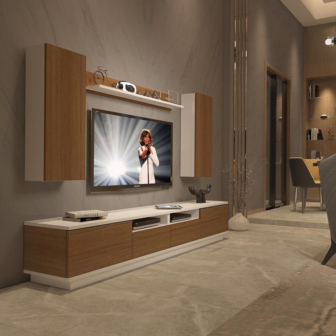 Decoraktiv Trendstyle 5220DS Slm Tv Ünitesi Tv Sehpası - Beyaz - Ceviz