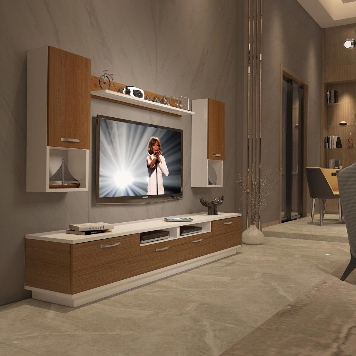 Decoraktiv Trendstyle 5220DA Mdf Tv Ünitesi Tv Sehpası - Beyaz - Ceviz