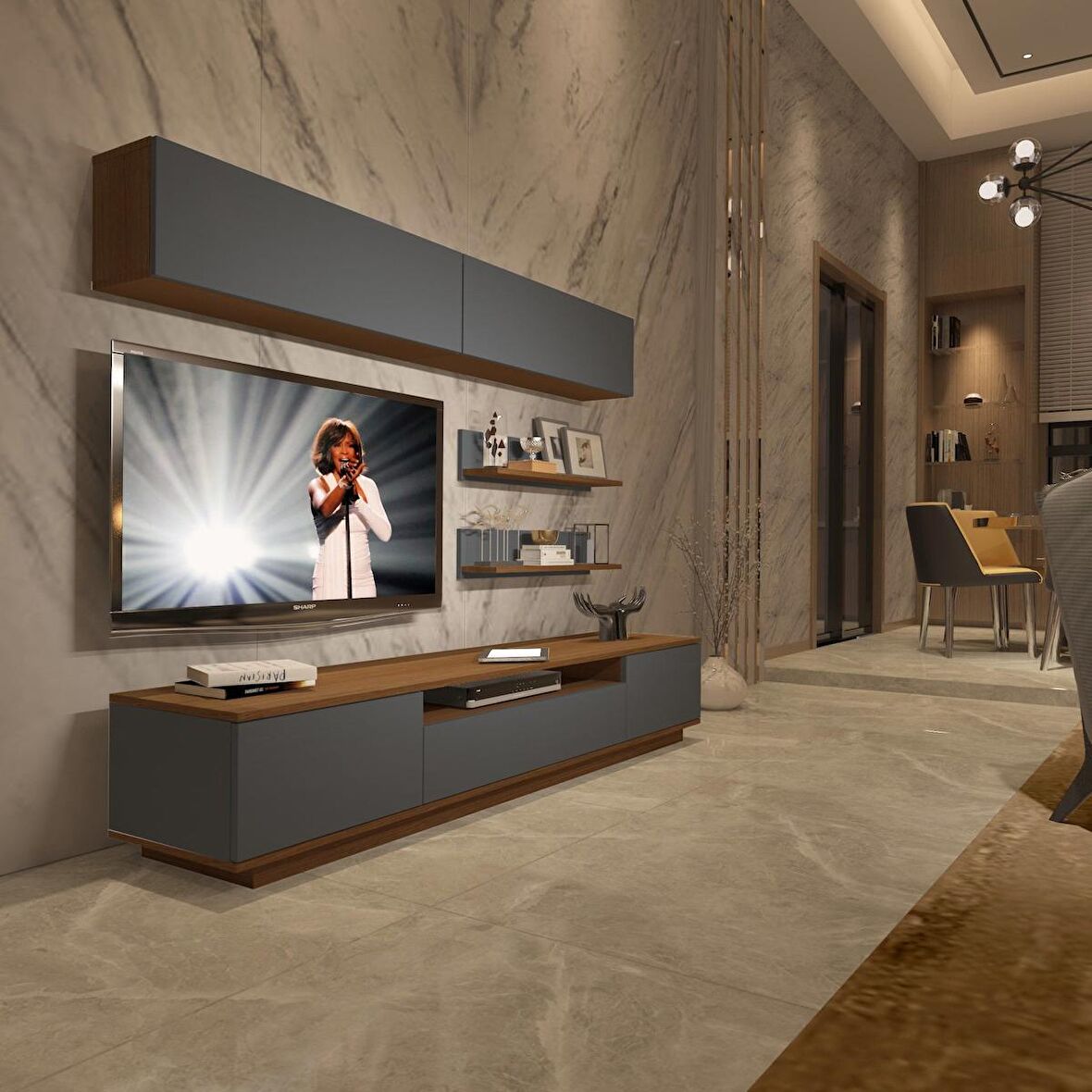 Decoraktiv Trendstyle 5S Mdf Tv Ünitesi Tv Sehpası - Ceviz - Antrasit