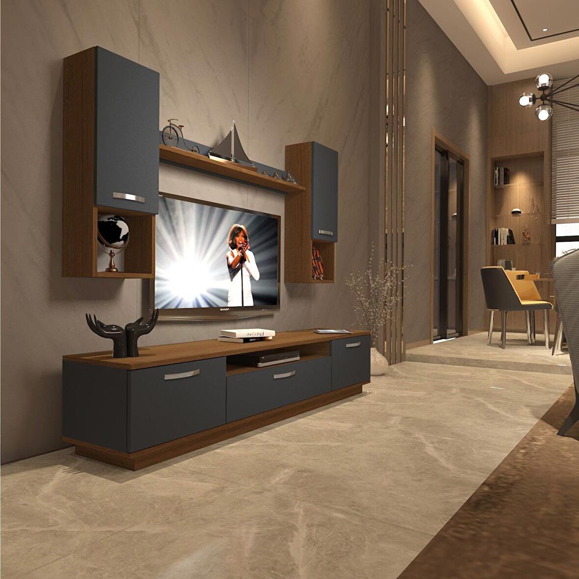 Decoraktiv Trendstyle 5DA Mdf Tv Ünitesi Tv Sehpası - Ceviz - Antrasit