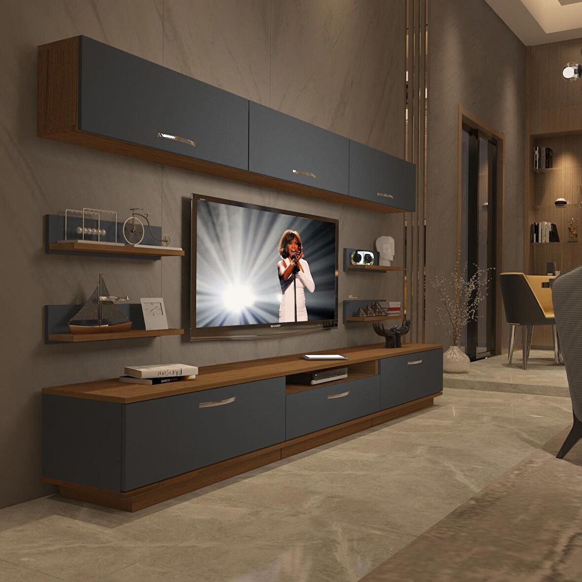 Decoraktiv Trendstyle 8Y Mdf Tv Ünitesi Tv Sehpası - Ceviz - Antrasit