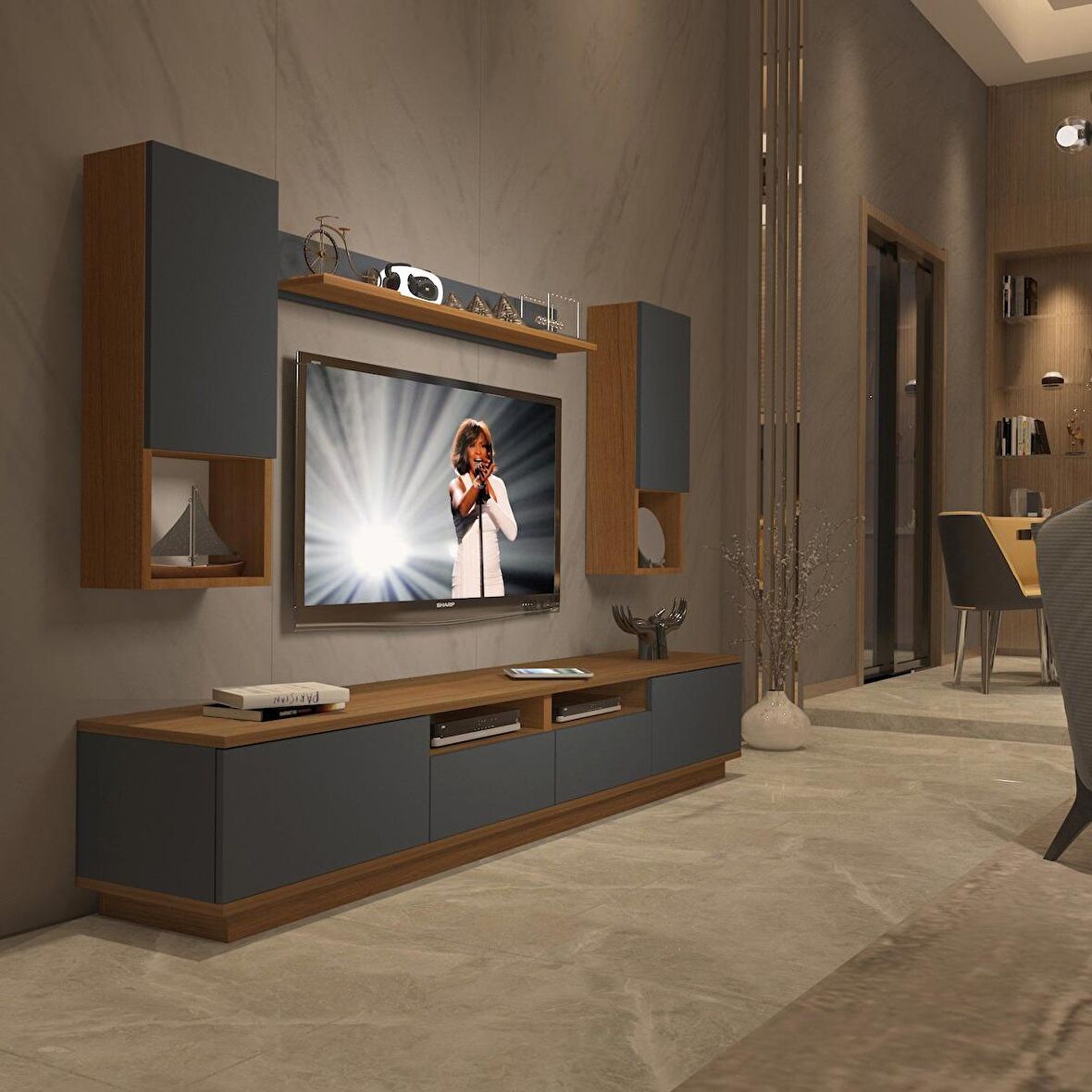 Decoraktiv Trendstyle 5220DAS Mdf Tv Ünitesi Tv Sehpası - Ceviz - Antrasit