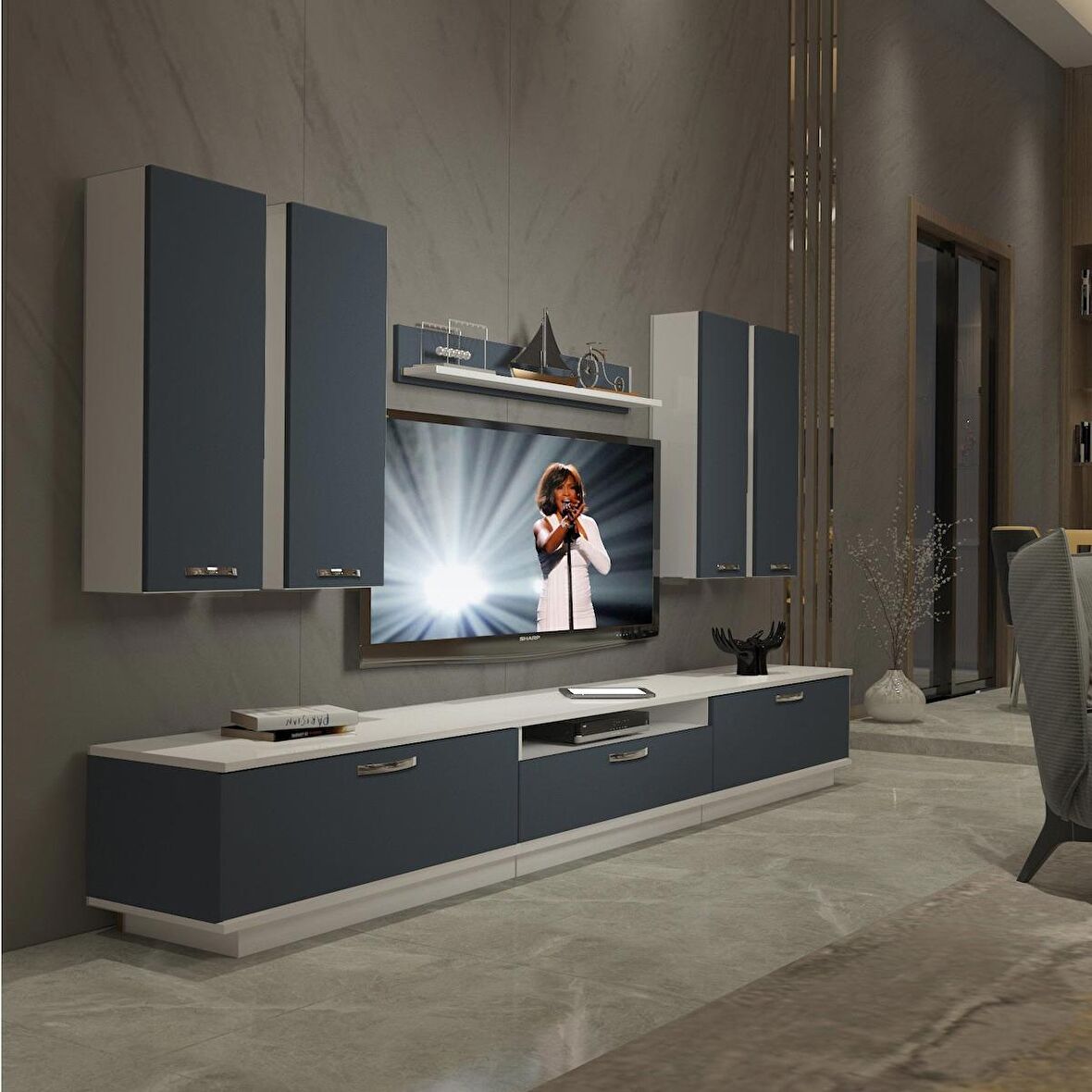 Decoraktiv Trendstyle 8D Mdf Tv Ünitesi Tv Sehpası - Beyaz - Antrasit