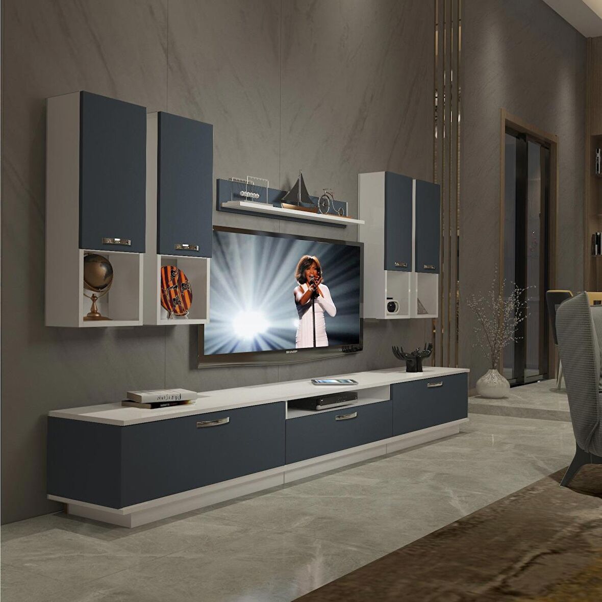 Decoraktiv Trendstyle 8DA Mdf Tv Ünitesi Tv Sehpası - Beyaz - Antrasit
