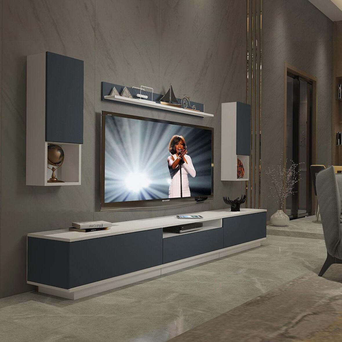 Decoraktiv Trendstyle 270DAS Mdf Tv Ünitesi Tv Sehpası - Beyaz - Antrasit