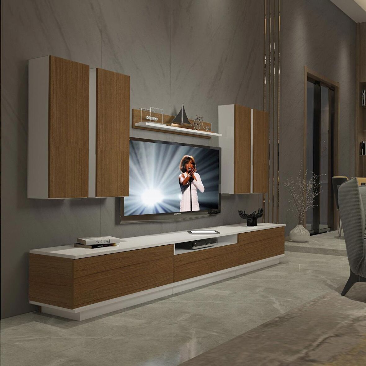 Decoraktiv Trendstyle 8DS Mdf Tv Ünitesi Tv Sehpası - Beyaz - Ceviz