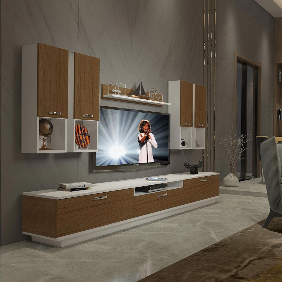 Decoraktiv Trendstyle 8DA Mdf Tv Ünitesi Tv Sehpası - Beyaz - Ceviz