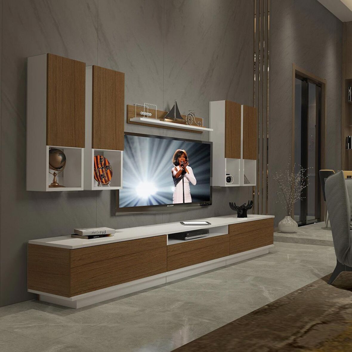 Decoraktiv Trendstyle 8DAS Slm Tv Ünitesi Tv Sehpası - Beyaz - Ceviz