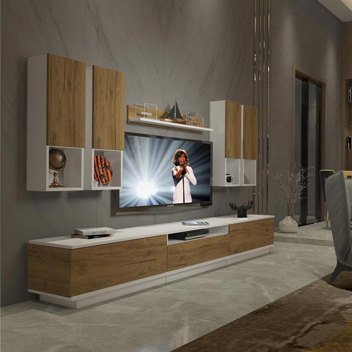 Decoraktiv Trendstyle 8DAS Mdf Tv Ünitesi Tv Sehpası - Beyaz - Pera