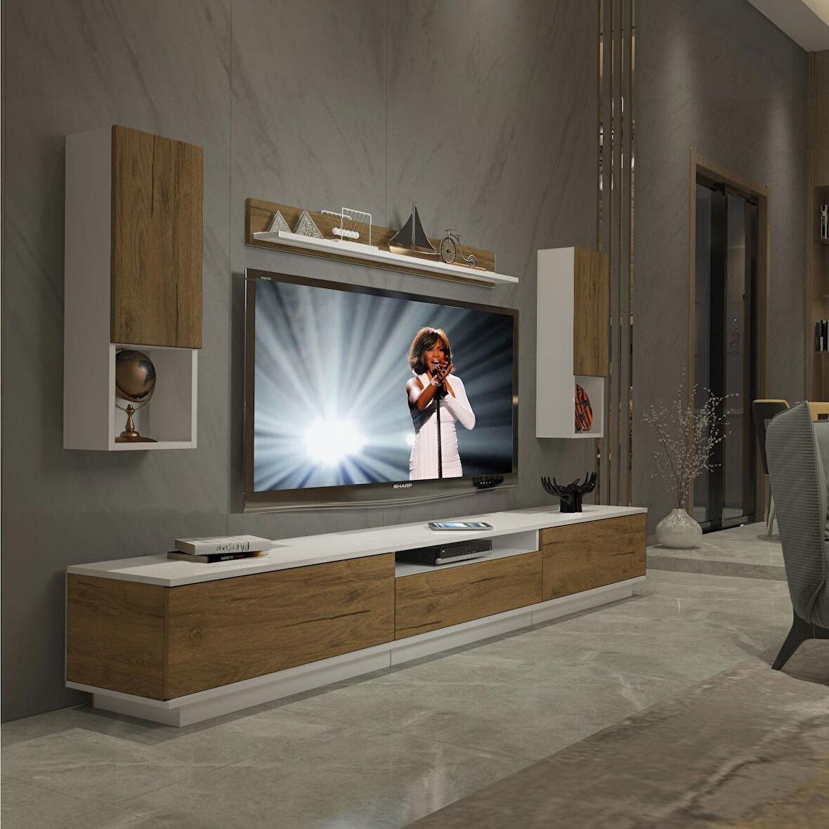 Decoraktiv Trendstyle 270DAS Mdf Tv Ünitesi Tv Sehpası - Beyaz - Pera