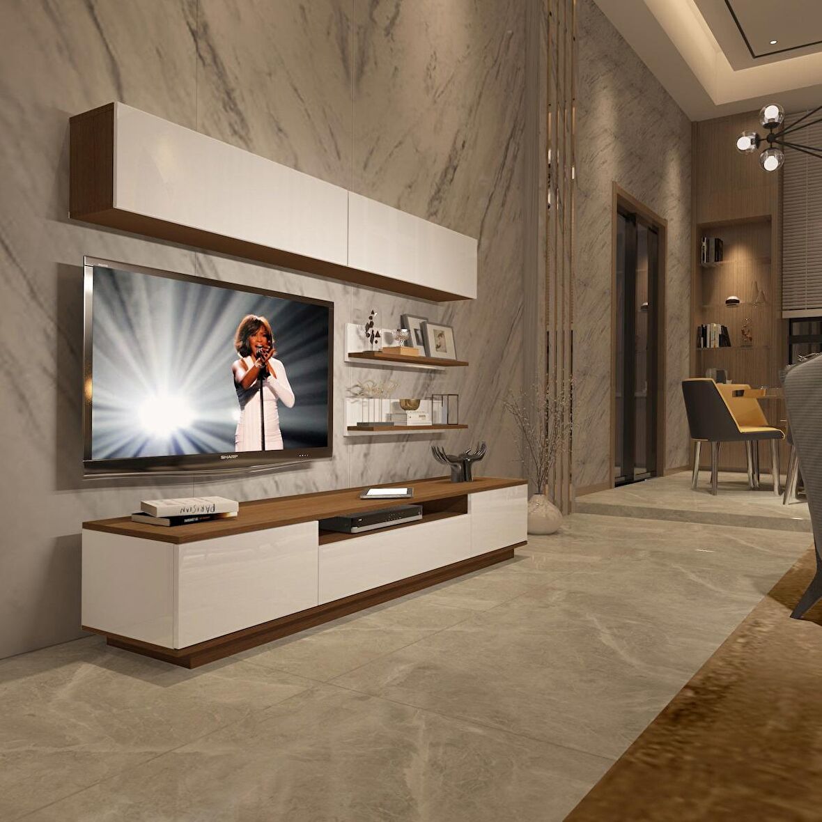 Decoraktiv Trendstyle 5S Mdf Tv Ünitesi Tv Sehpası - Ceviz - Beyaz