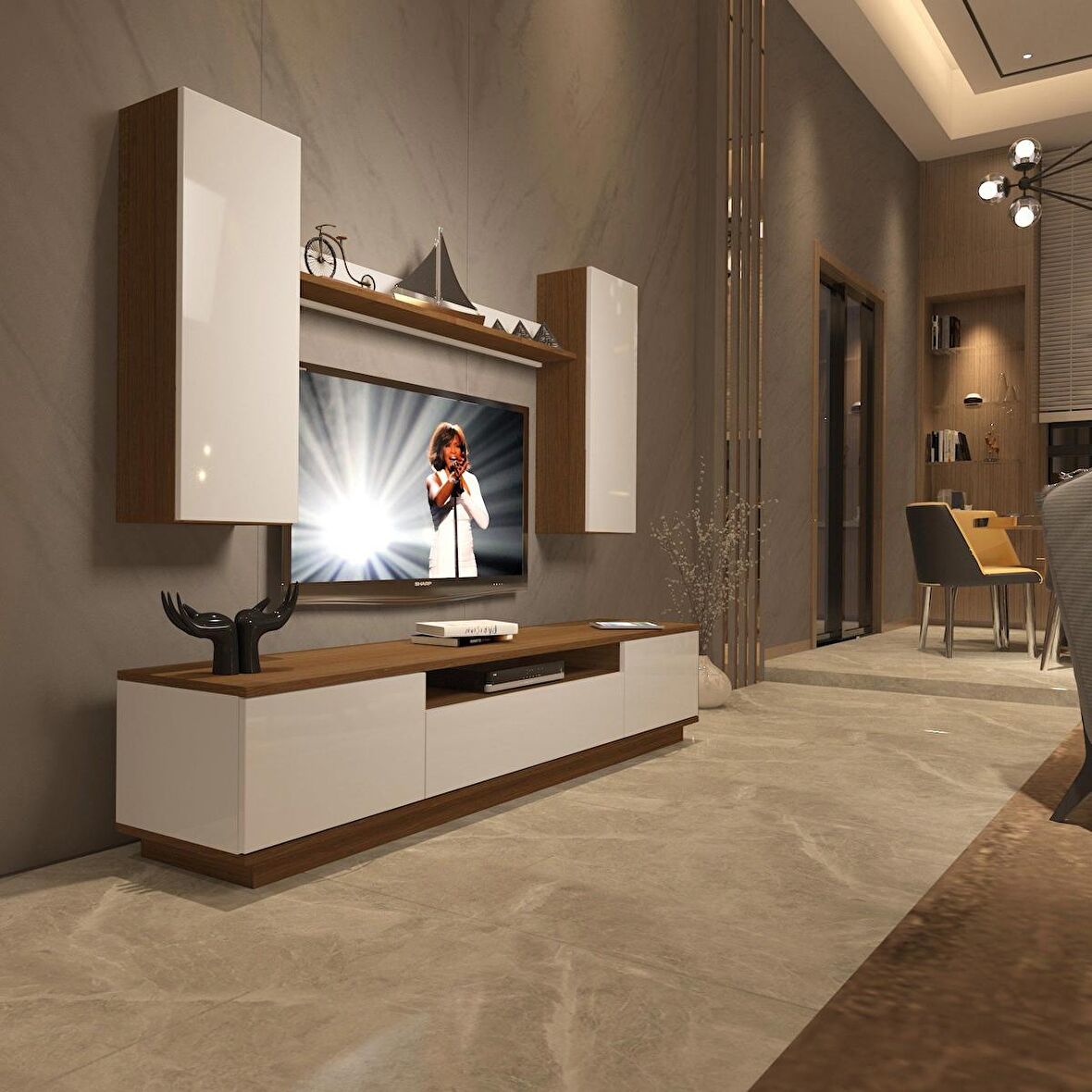 Decoraktiv Trendstyle 5DS Mdf Tv Ünitesi Tv Sehpası - Ceviz - Beyaz