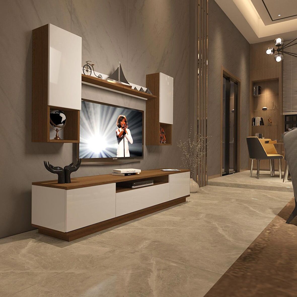 Decoraktiv Trendstyle 5DAS Mdf Tv Ünitesi Tv Sehpası - Ceviz - Beyaz