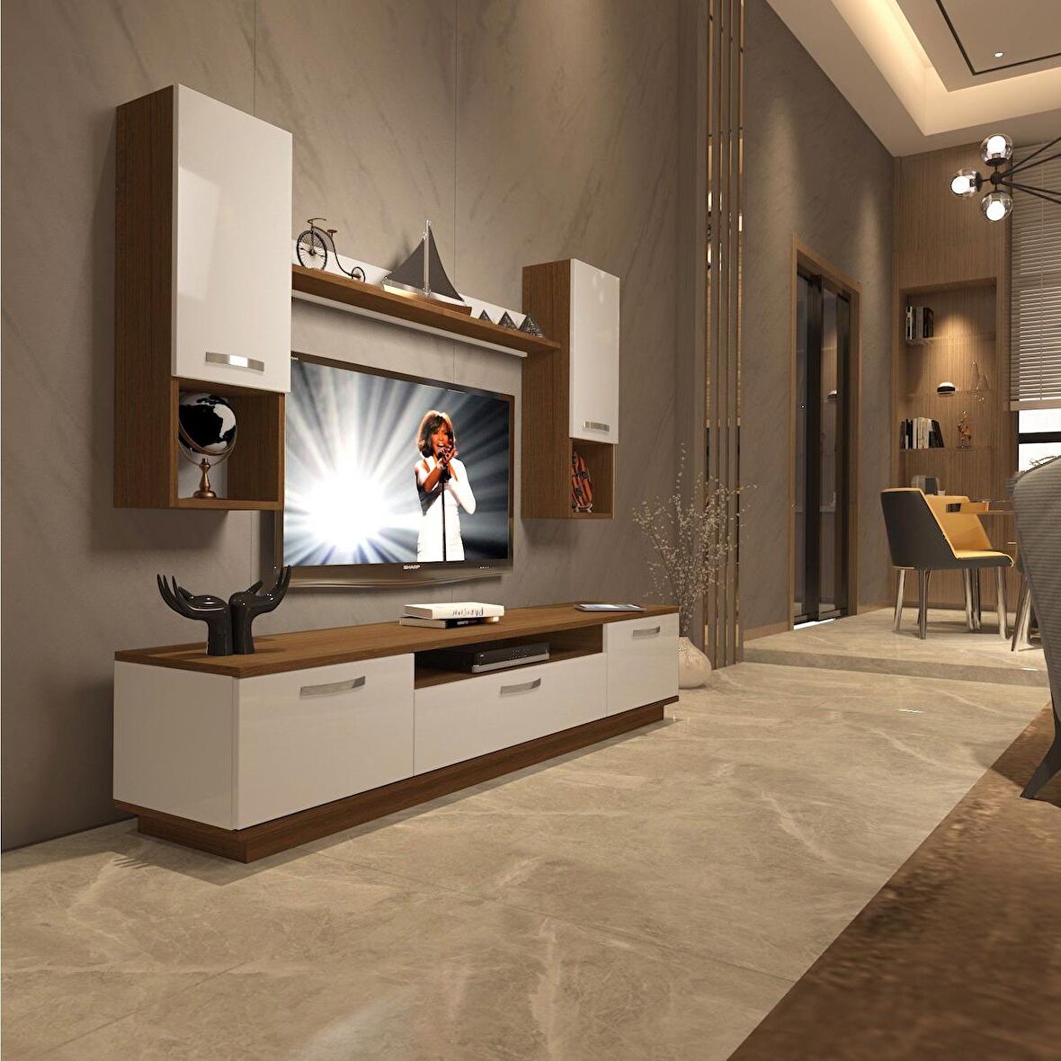 Decoraktiv Trendstyle 5DA Mdf Tv Ünitesi Tv Sehpası - Ceviz - Beyaz