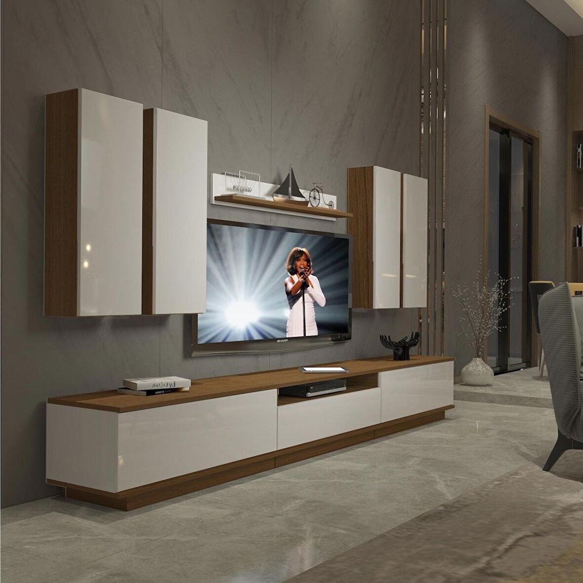 Decoraktiv Trendstyle 8DS Slm Tv Ünitesi Tv Sehpası - Ceviz - Beyaz