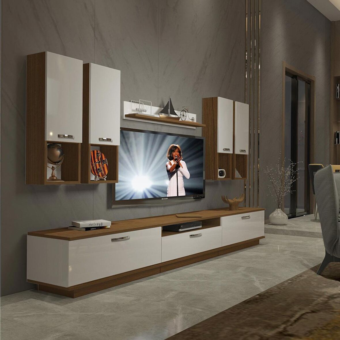 Decoraktiv Trendstyle 8DA Mdf Tv Ünitesi Tv Sehpası - Ceviz - Beyaz