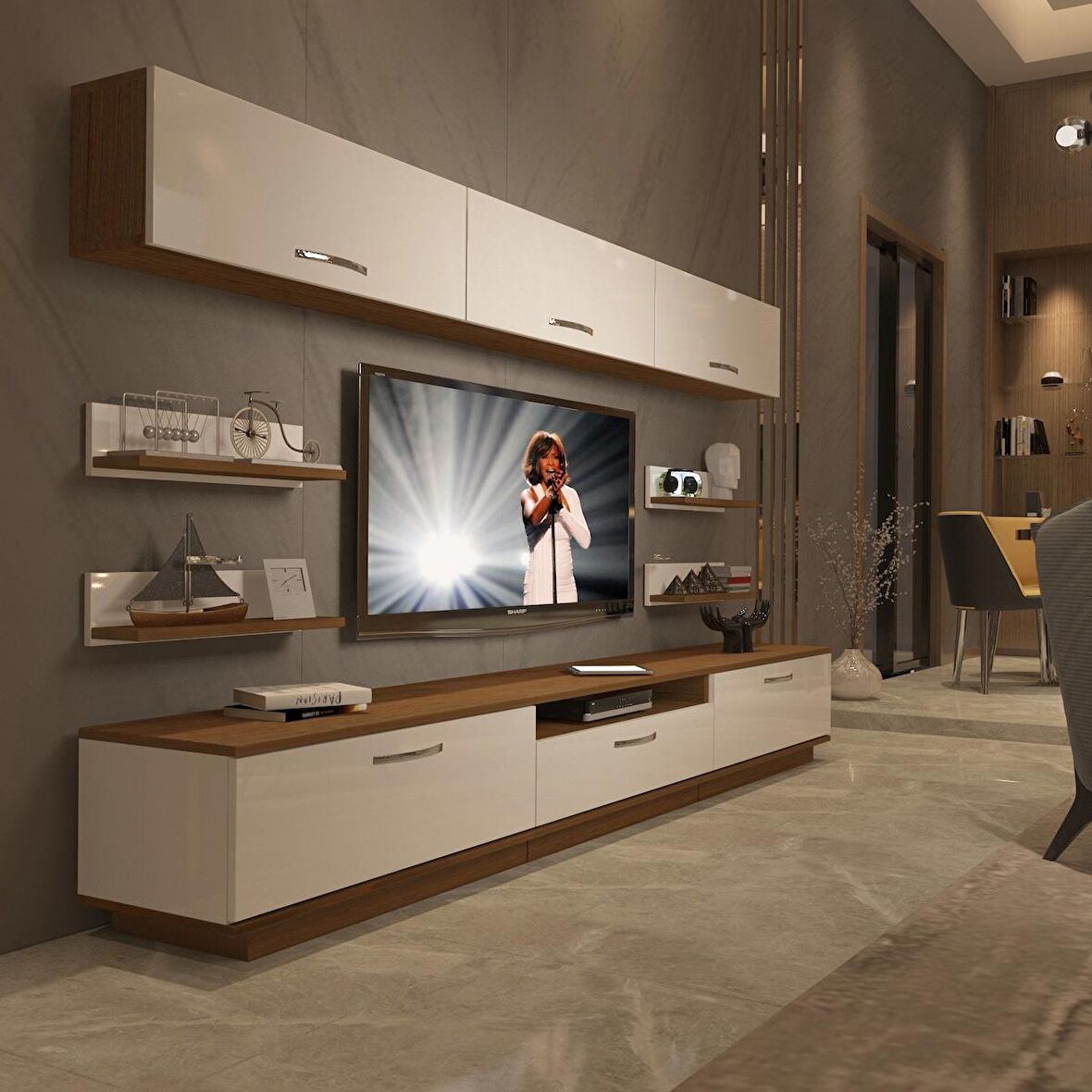 Decoraktiv Trendstyle 8Y Mdf Tv Ünitesi Tv Sehpası - Ceviz - Beyaz