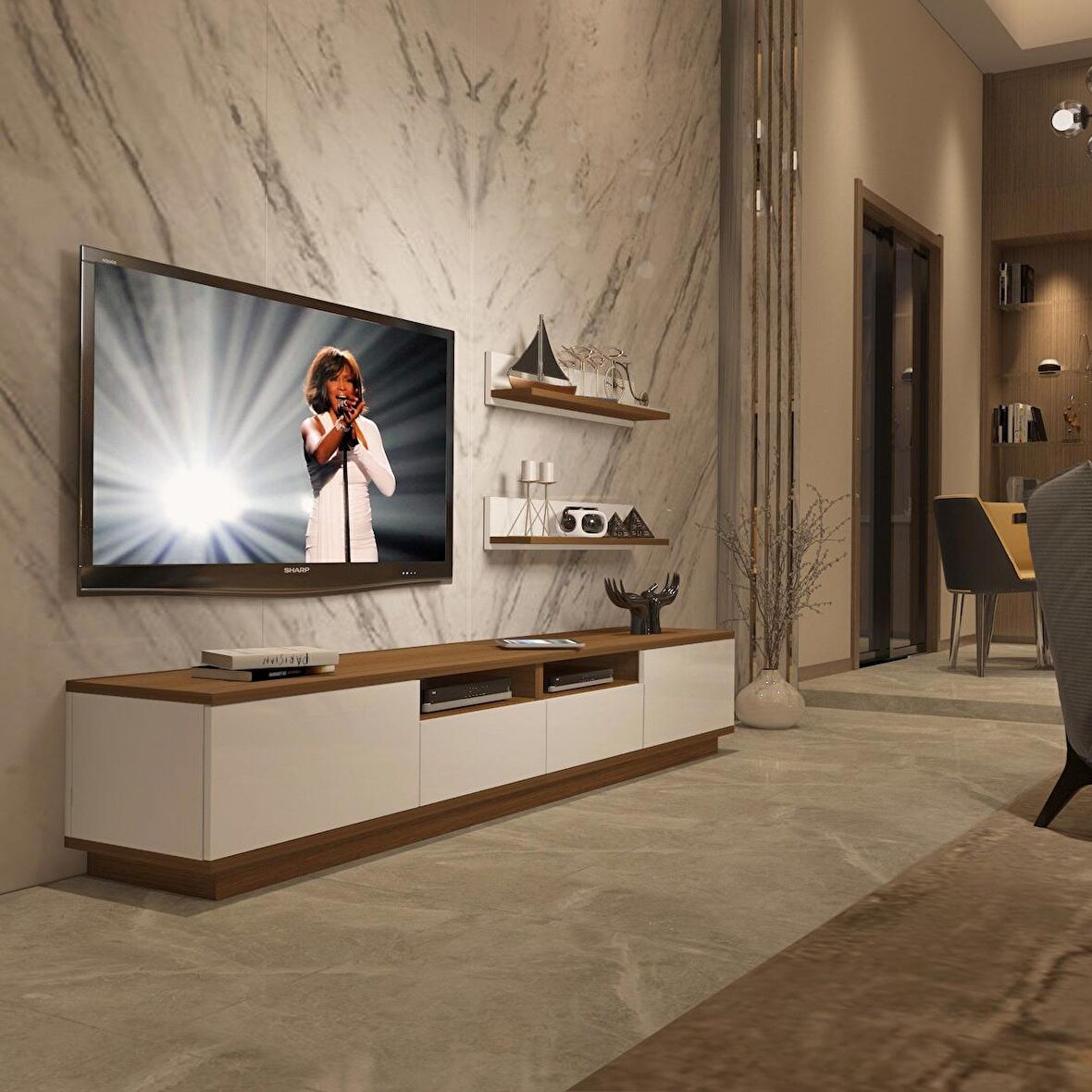 Decoraktiv Trendstyle 220RS Mdf Tv Ünitesi Tv Sehpası - Ceviz - Beyaz