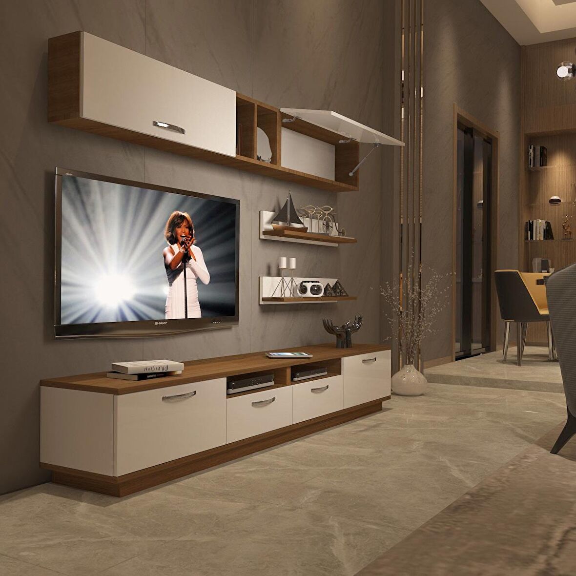 Decoraktiv Trendstyle 5220 Mdf Tv Ünitesi Tv Sehpası - Ceviz - Beyaz