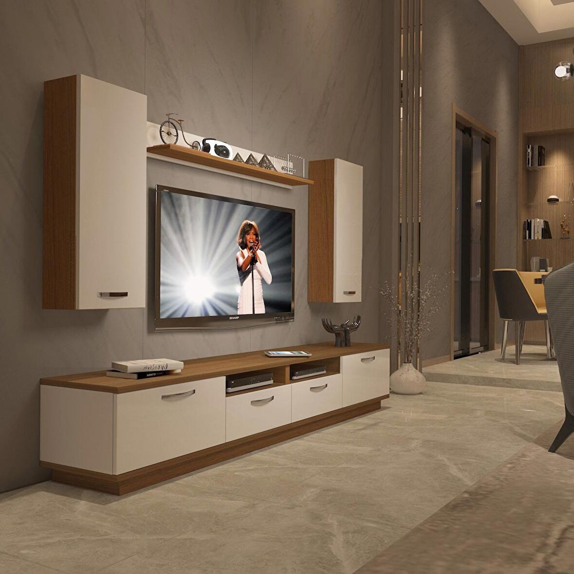 Decoraktiv Trendstyle 5220D Mdf Tv Ünitesi Tv Sehpası - Ceviz - Beyaz