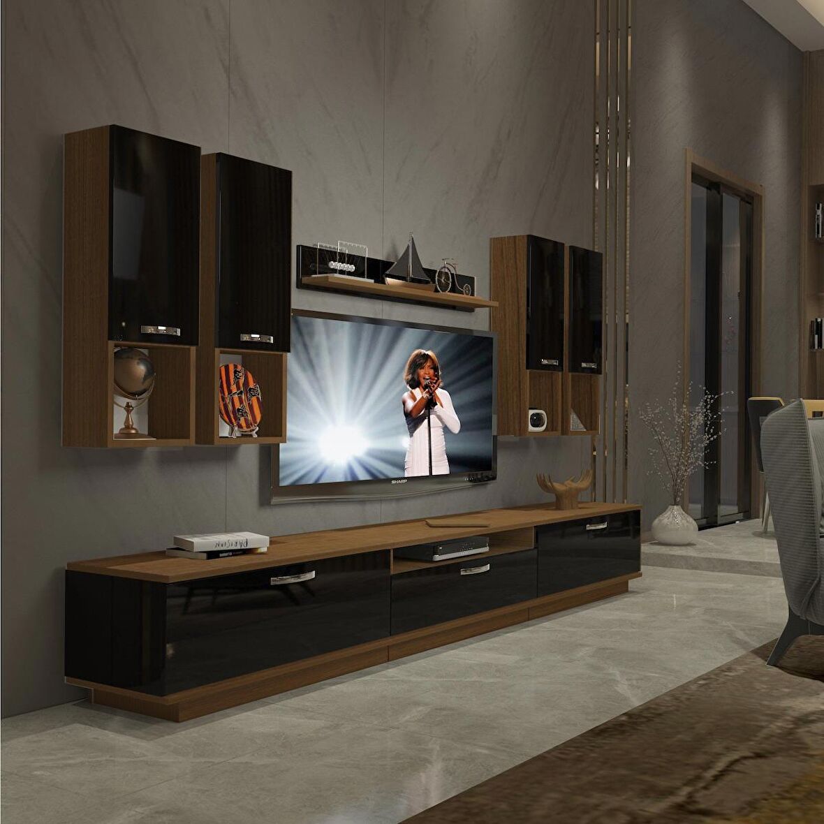 Decoraktiv Trendstyle 8DA Mdf Tv Ünitesi Tv Sehpası - Ceviz - Siyah