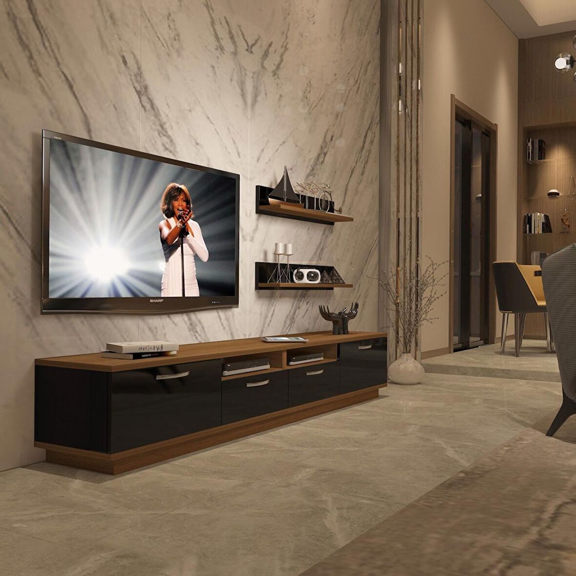 Decoraktiv Trendstyle 220R Mdf Tv Ünitesi Tv Sehpası - Ceviz - Siyah