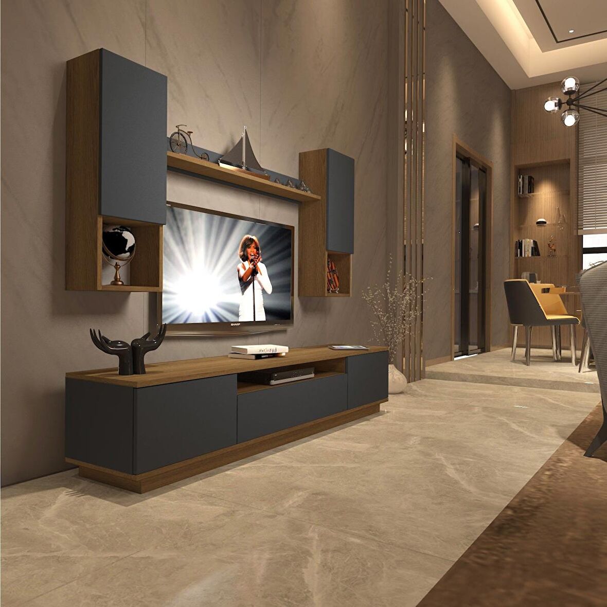 Decoraktiv Trendstyle 5DAS Mdf Tv Ünitesi Tv Sehpası - Pera - Antrasit