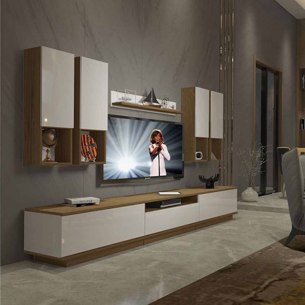 Decoraktiv Trendstyle 8DAS Mdf Tv Ünitesi Tv Sehpası - Pera - Beyaz