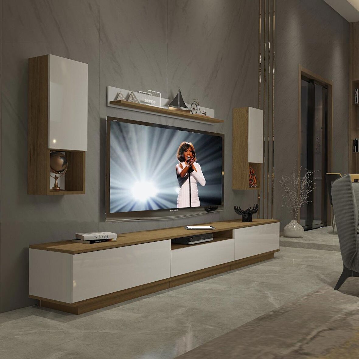 Decoraktiv Trendstyle 270DAS Mdf Tv Ünitesi Tv Sehpası - Pera - Beyaz